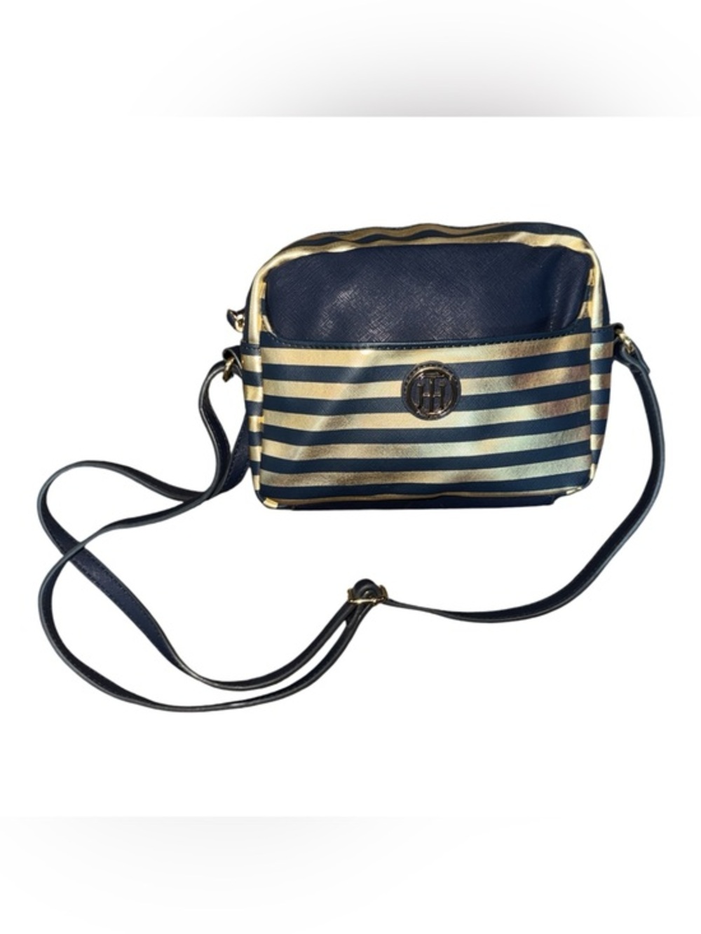 Tommy Hilfiger Navy and Gold Stripe Crossbody Shoulder Bag Pre-owned Nautical